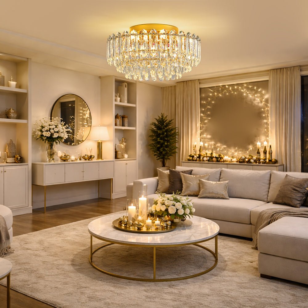 Plafonnier Cristal Verre Lustre Goutte de Pluie pour Salon