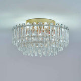 Plafonnier en cristal gouttes, anneau doré et pendeloques en verre transparent