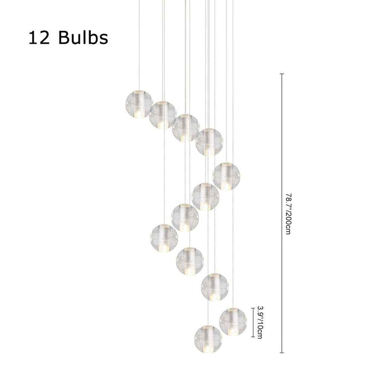 Suspension à boules en cristal, grappe de petits globes ronds sur fils fins