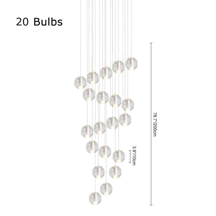 Suspension à boules en cristal, grappe de petits globes ronds sur fils suspendus