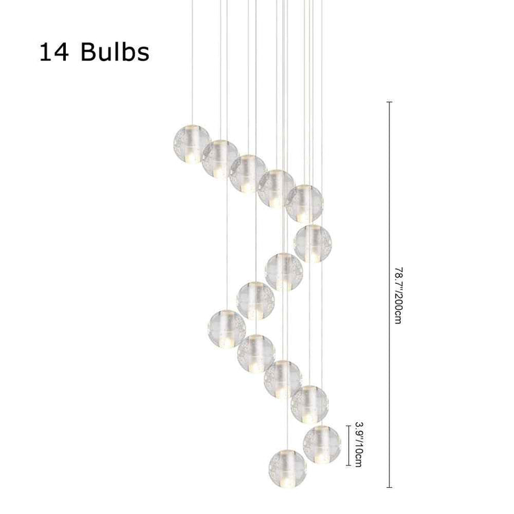 Suspension à boules en cristal, grappe de globes ronds translucides sur plusieurs fils