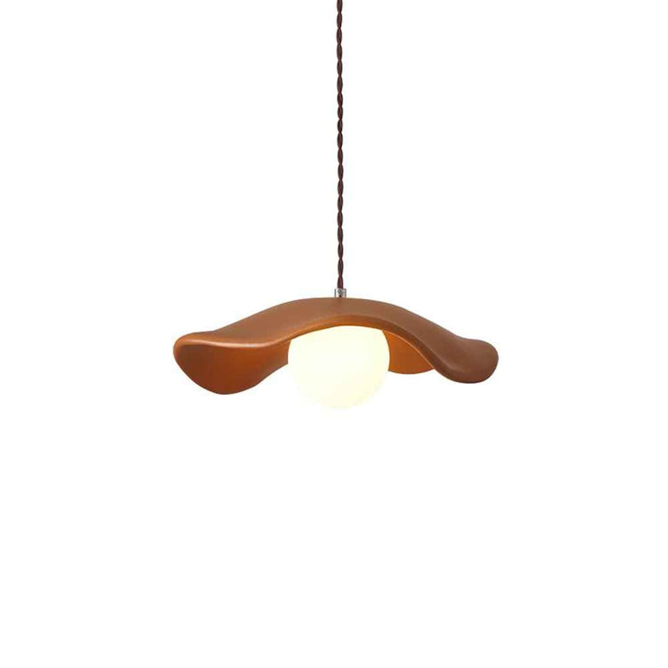 Suspension en céramique, abat-jour courbé orange avec câble textile et ampoule blanche