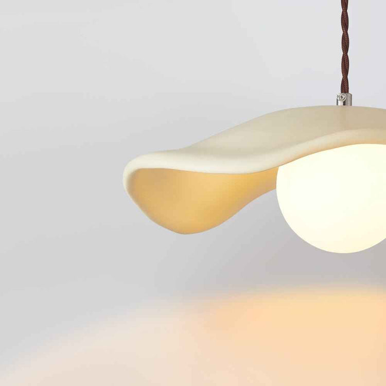 Suspension en céramique, abat-jour courbé crème avec câble et ampoule blanche