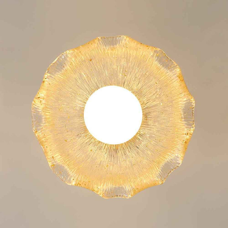 Abat-jour en forme de fleur, verre texturé doré avec ouverture centrale