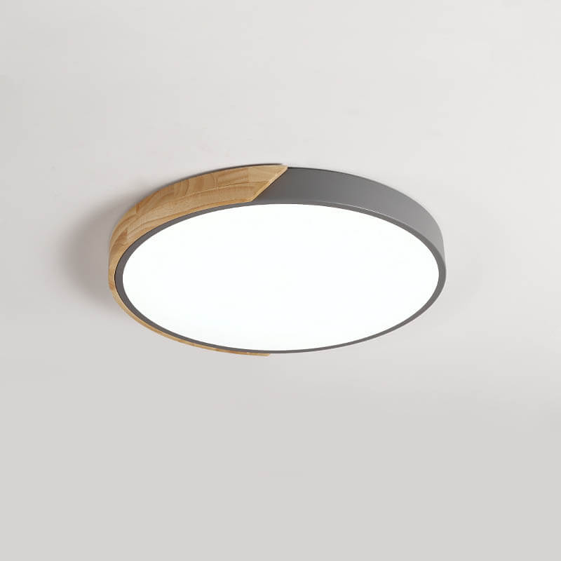 Plafonnier Bois Dimmable Métal et Cercle pour Chambre