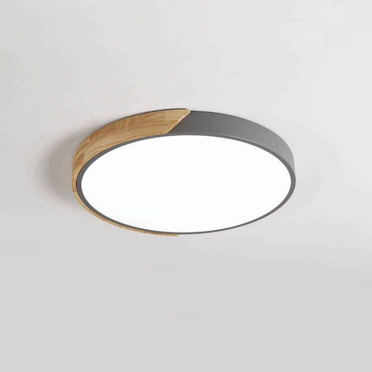 Plafonnier Bois Dimmable Métal et Cercle pour Chambre