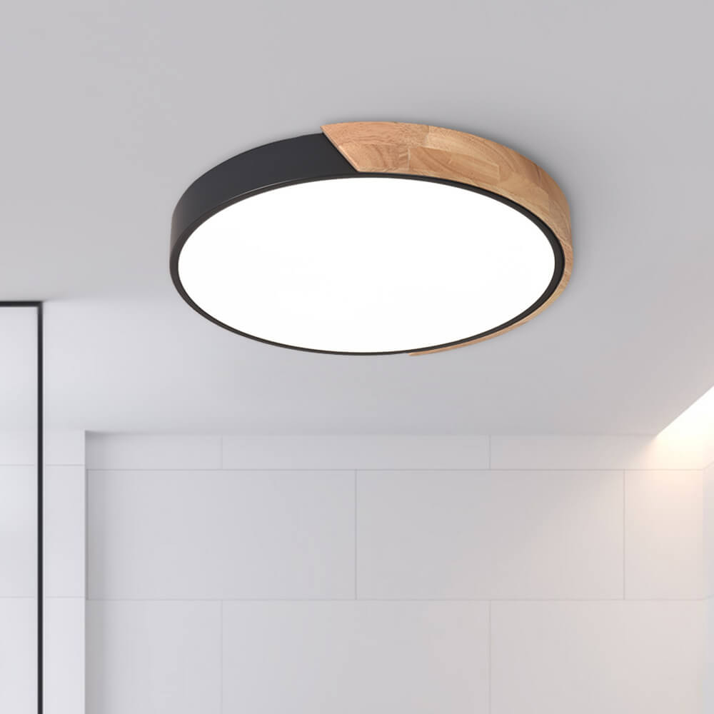 Plafonnier Bois Dimmable Métal et Cercle pour Chambre