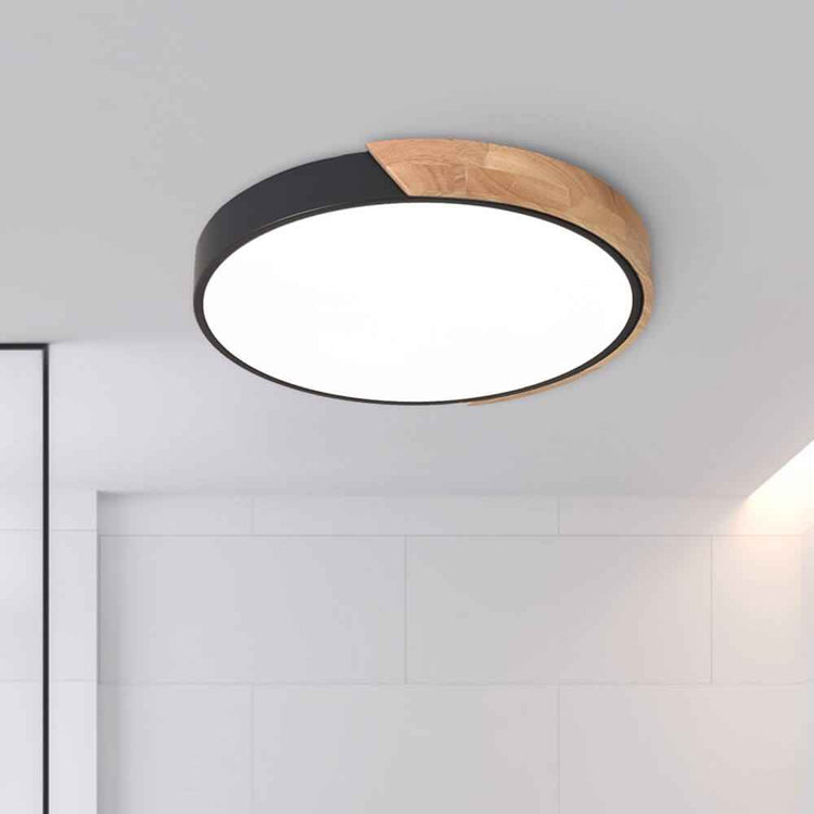 Plafonnier Bois Dimmable Métal et Cercle pour Chambre