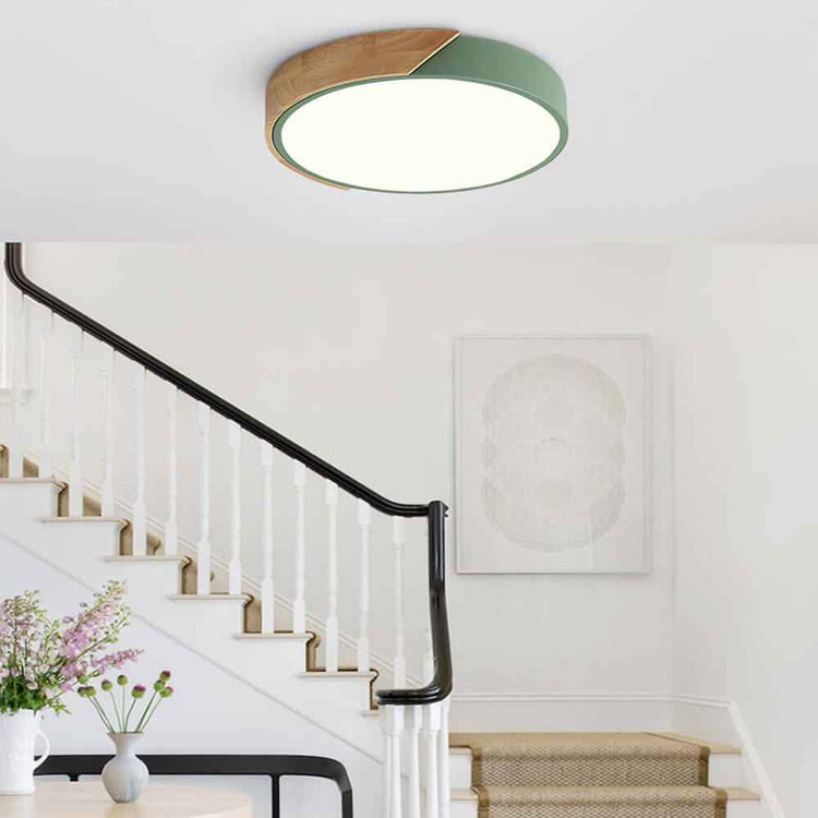 Plafonnier Bois Dimmable Métal et Cercle pour Chambre