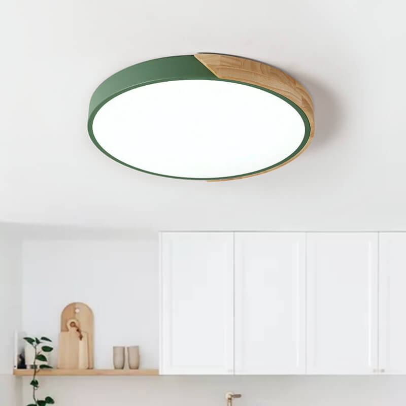 Plafonnier Bois Dimmable Métal et Cercle pour Chambre