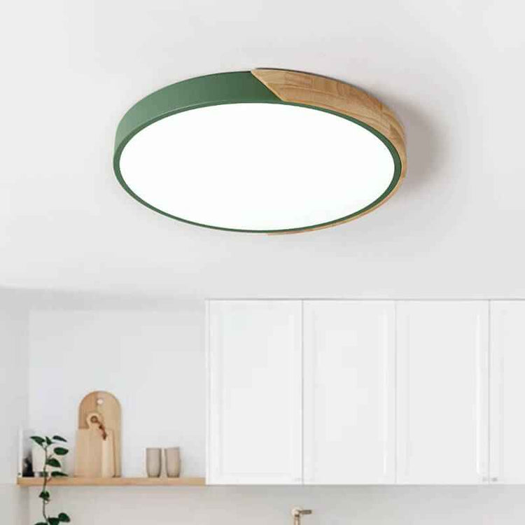 Plafonnier Bois Dimmable Métal et Cercle pour Chambre