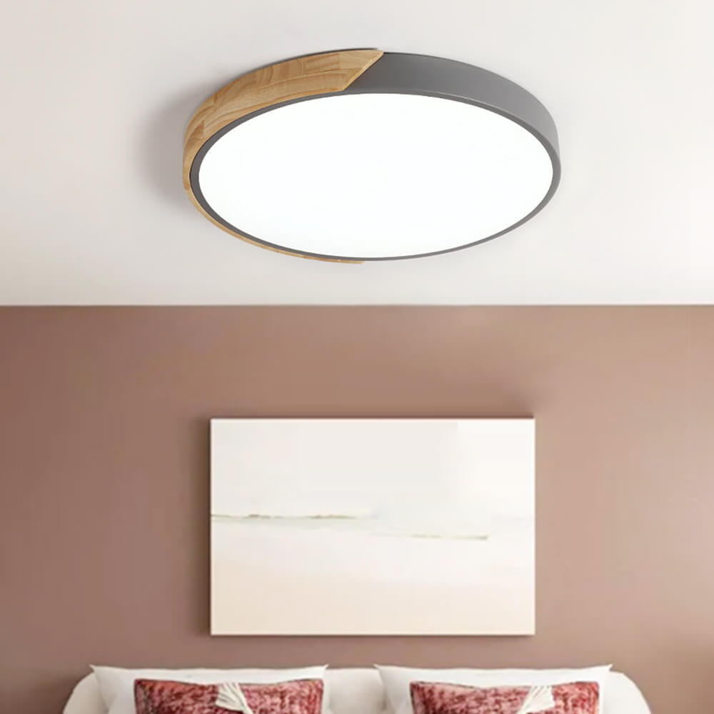 Plafonnier Bois Dimmable Métal et Cercle pour Chambre