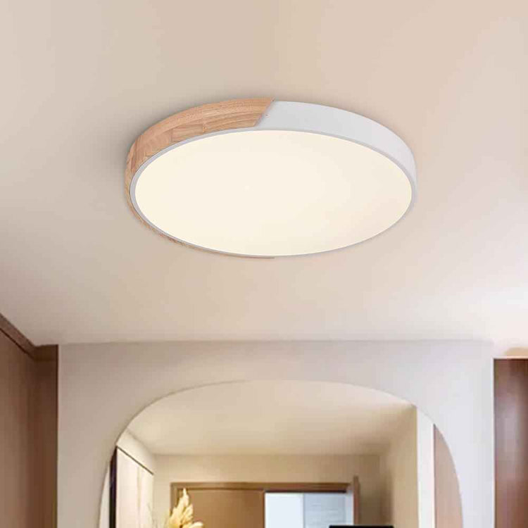 Plafonnier Bois Dimmable Métal et Cercle pour Chambre