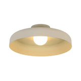 Plafonnier LED dôme beige, abat-jour demi-circulaire, lumière diffuse vers le bas.