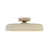 Plafonnier LED dôme beige, vue de profil : base ronde et abat-jour cylindrique.