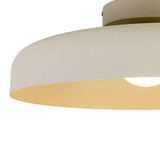 Plafonnier LED dôme, abat-jour beige en forme de tambour, vue de côté avec lumière