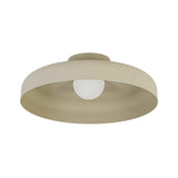 Plafonnier LED dôme beige avec abat-jour semi-encastré, ampoule visible.