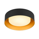 Plafonnier LED tambour noir, diffuseur laiteux blanc lumineux, intérieur doré