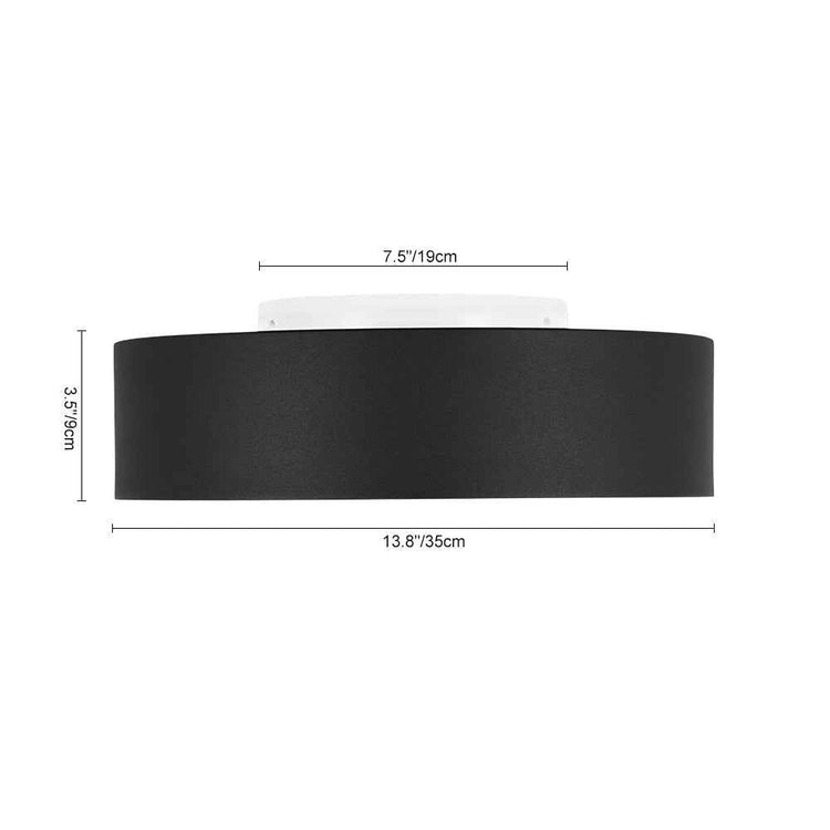 Plafonnier LED noir : vue de profil avec dimensions indiquées au-dessus de l’abat-jour.