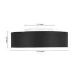 Plafonnier LED noir : vue de profil avec dimensions indiquées au-dessus de l’abat-jour.