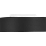 Plafonnier LED tambour noir, intérieur doré et diffuseur circulaire.