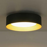 Plafonnier LED tambour noir éclairé, diffuseur laiteux blanc et intérieur doré