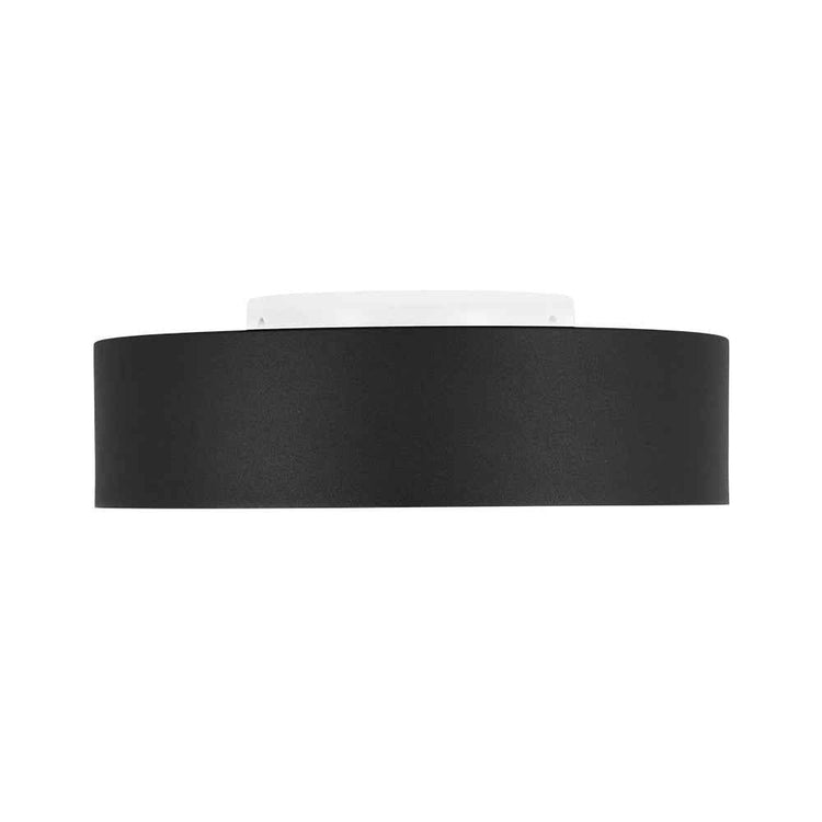 Plafonnier LED tambour noir avec bord cylindrique et diffuseur blanc laiteux