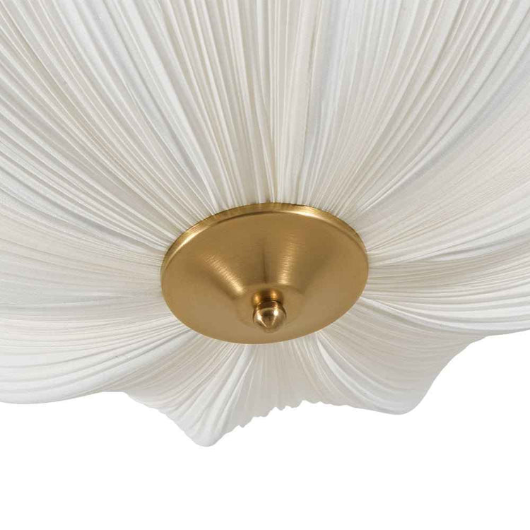 Plafonnier en tissu blanc à abat-jour plissé, plateau doré rond