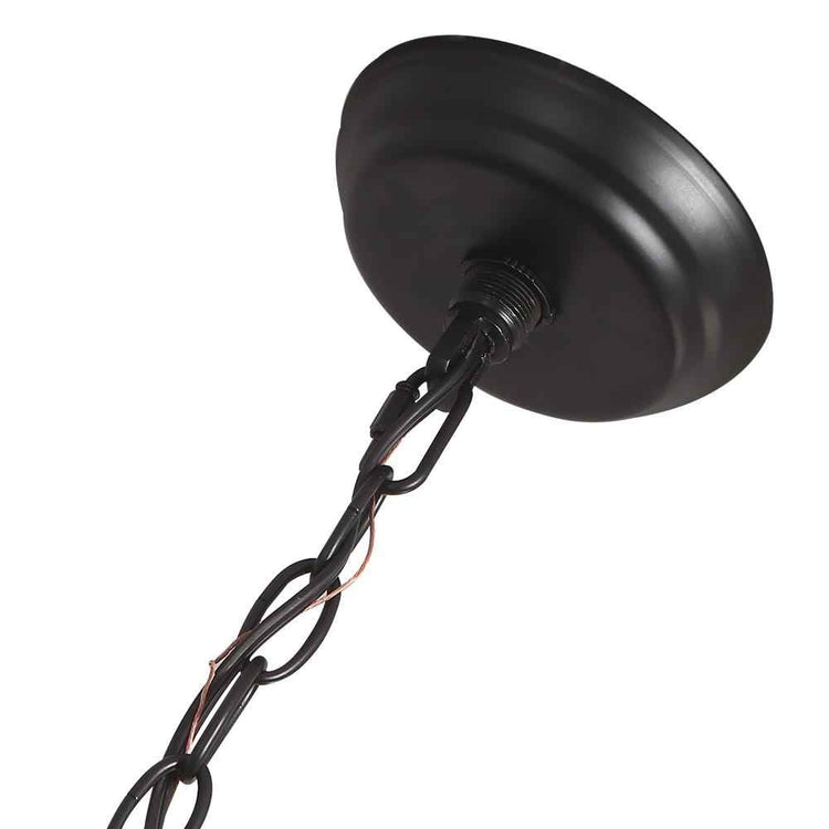 Plaque de plafond noire ronde et tige centrale avec chaînette de suspension
