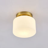 Plafonnier en verre blanc cylindrique, monture dorée