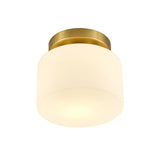 Plafonnier en verre cylindrique blanc, monture dorée