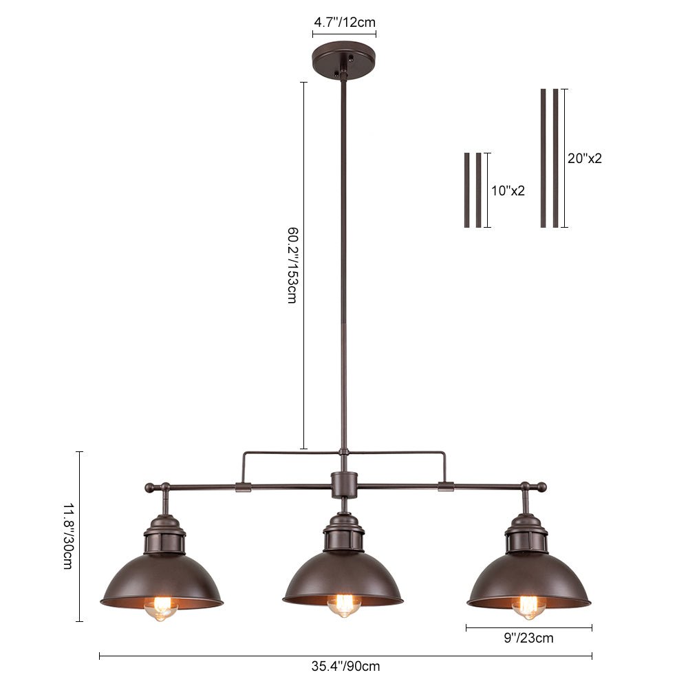Suspension Industriel 3 Lumières Barre Dôme pour Salle à Manger