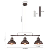 Suspension Industriel 3 Lumières Barre Dôme pour Salle à Manger