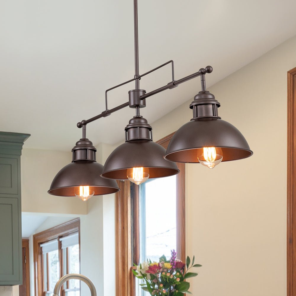 Suspension Industriel 3 Lumières Barre Dôme pour Salle à Manger