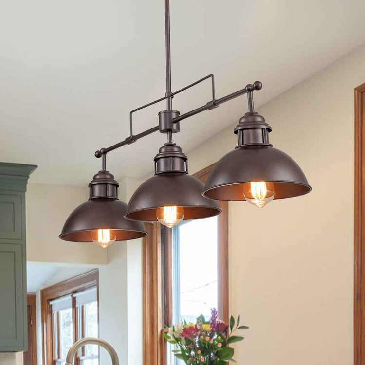 Suspension Industriel 3 Lumières Barre Dôme pour Salle à Manger