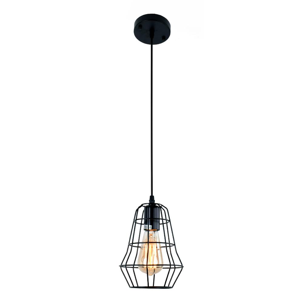 Suspension Vintage Industriel 1 Lumière Noir Cage Simple pour Salle à Manger