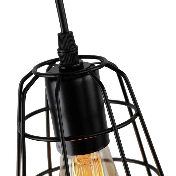 Support noir de suspension à cage, ampoule visible sous le plafonnier