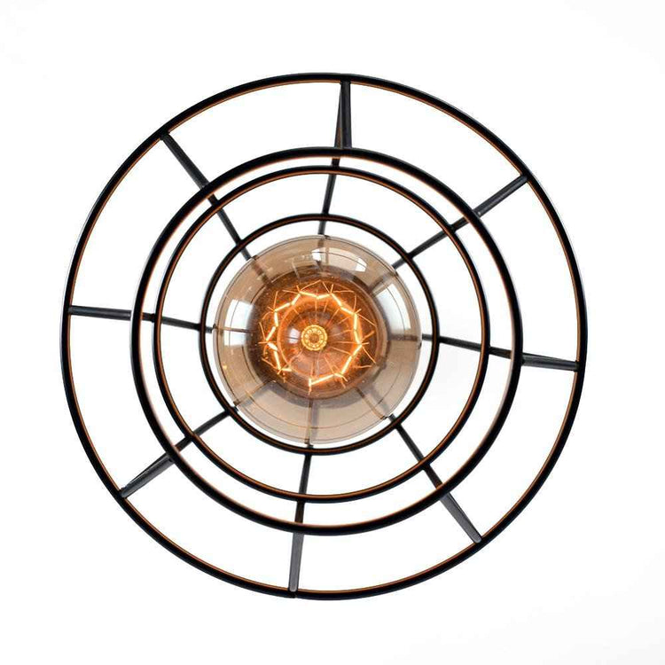 Dessus de suspension noire à cage circulaire, ampoule à filament visible
