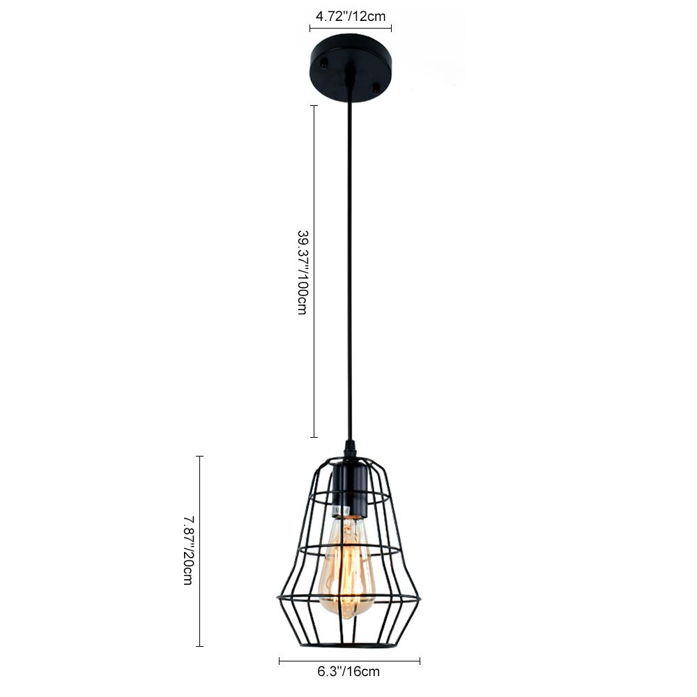 Suspension Vintage Industriel 1 Lumière Noir Cage Simple pour Salle à Manger