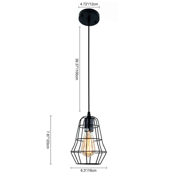 Suspension noire à cage, schéma: hauteur 20 cm, largeur 16 cm