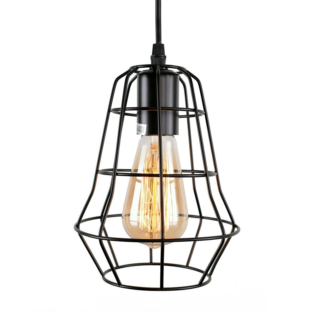 Suspension Vintage Industriel 1 Lumière Noir Cage Simple pour Salle à Manger