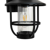 Lanterne extérieure noire à verre transparent nervuré et cage métallique, ampoules filaments