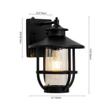 Applique extérieure noire, lanterne à cage en verre avec dimensions indiquées