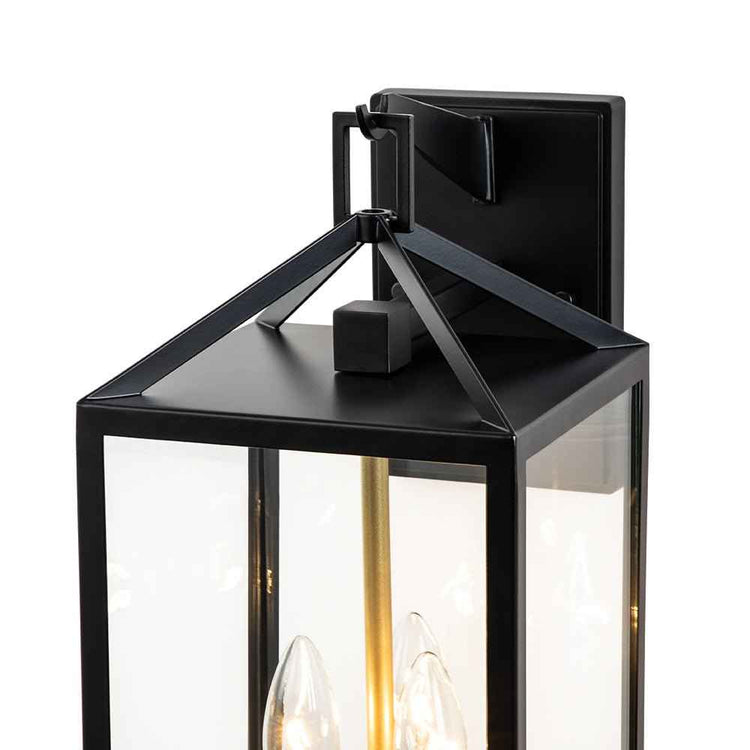 Lanterne extérieure rectangulaire cadre noir, abat-jour intérieur et verre latéral