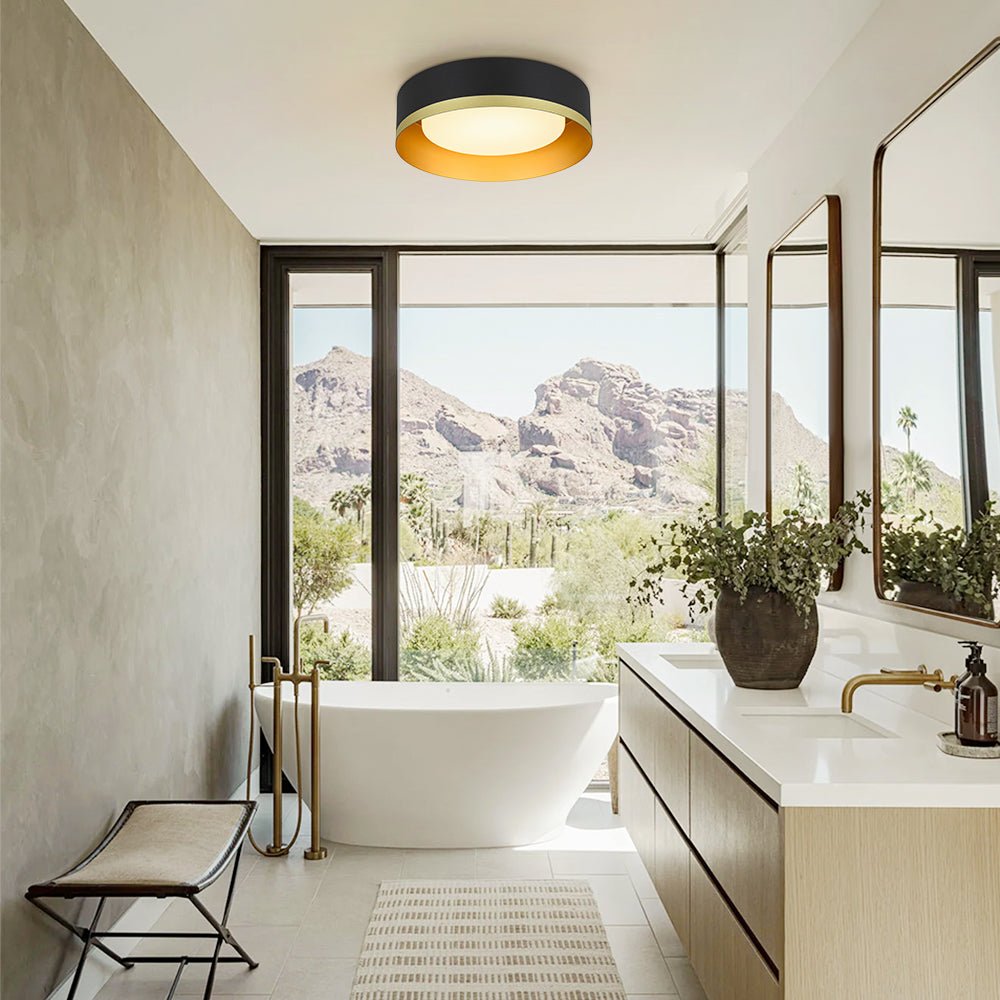 Plafonnier LED Tambour avec Laité Verre Abat-Jour pour Salle de Bain