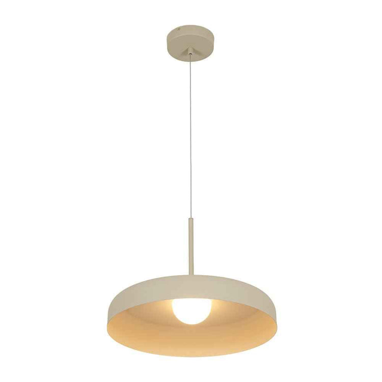 Luminaire suspendu LED à abat-jour dôme beige, diffuseur rond et lumière au centre