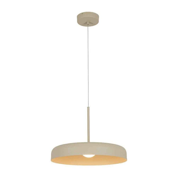 Luminaire suspendu LED à abat-jour dôme beige, base ronde au plafond et câble