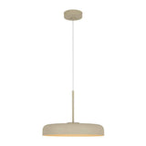 Luminaire suspendu LED à abat-jour dôme beige, fixations au plafond et tige visible