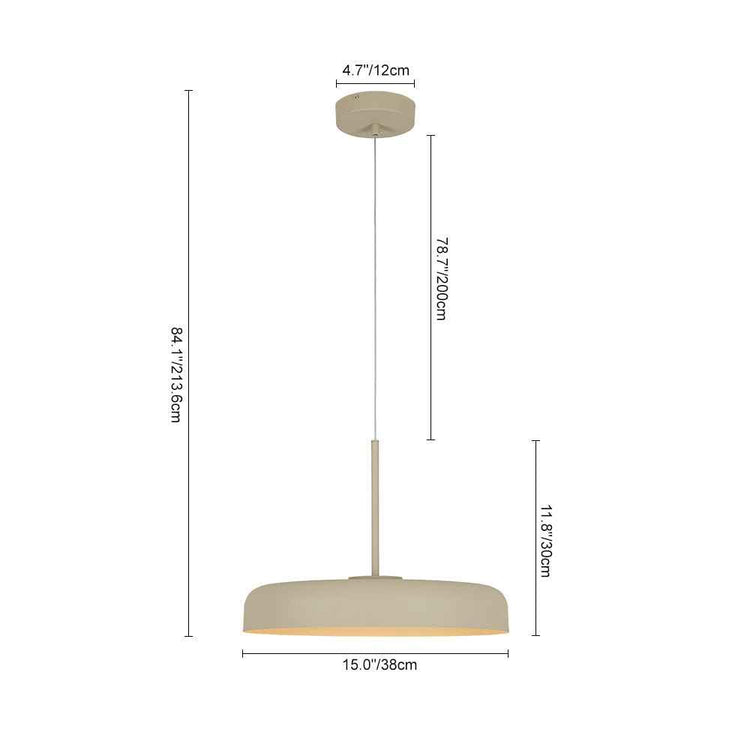 Schéma de dimensions de la suspension LED à abat-jour dôme beige