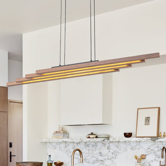 Lustre Salon Linéaire en Bois
